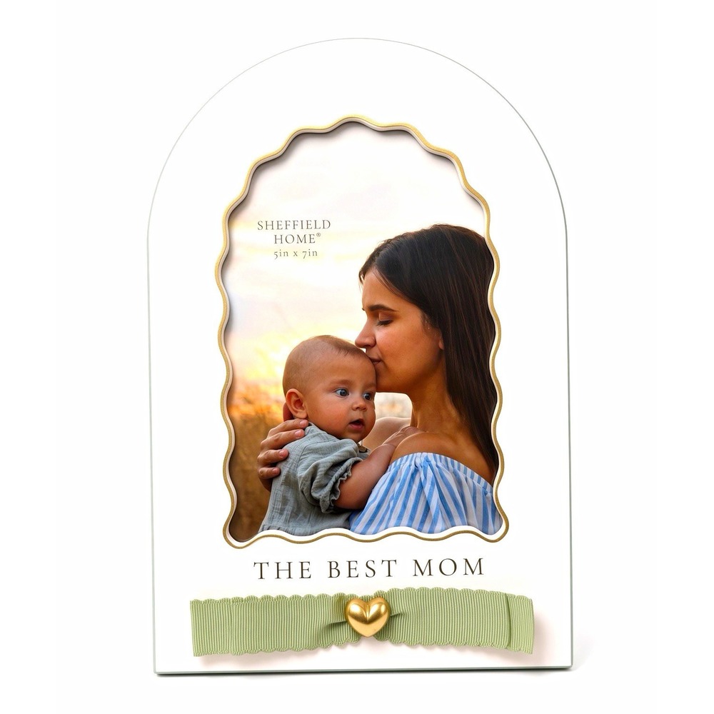 Sheffield Home 5x7 Arch Wood Frame "The Best Mom" White/Gold/Green Freestanding
